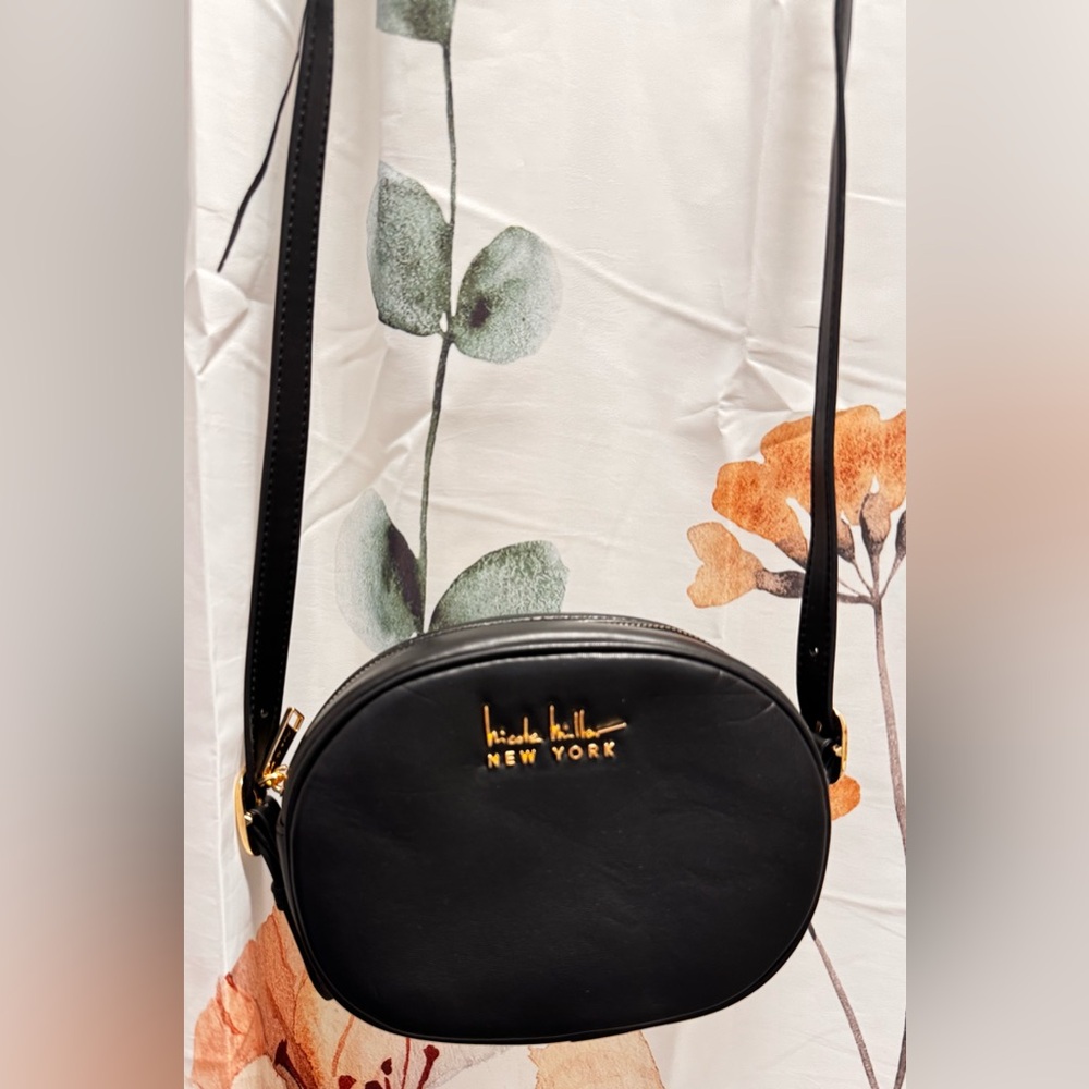 Nicole Miller Black Crossbody Bag with Gold-Tone Accents new without tags